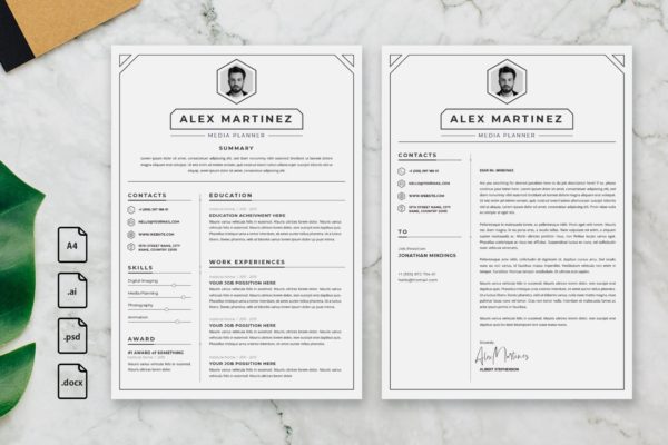 极简主义风格媒体策划师个人简历模板下载 Professional CV And Resume Template Martinez