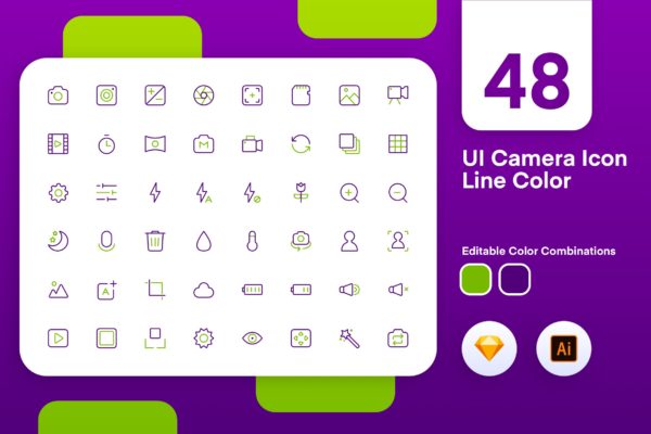 照相机APP应用UI设计矢量图标 UI Camera Icon Line Color