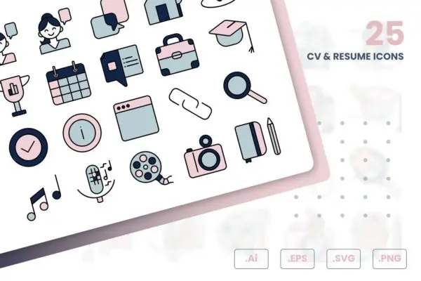 25枚CV简历主题矢量图标素材 CV And Resume Icons Set