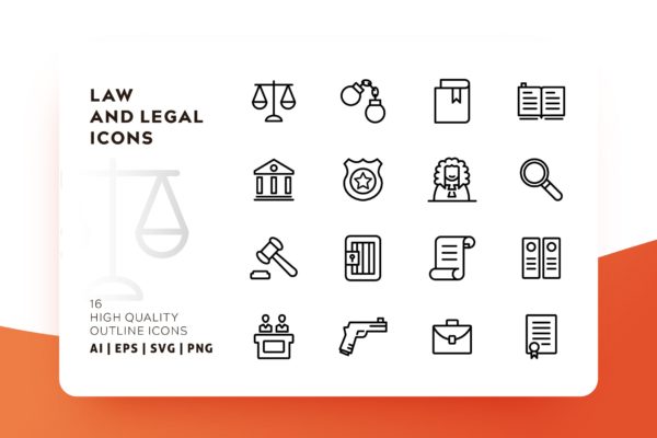 法律法务主题OULT风格轮廓图标素材 LAW AND LEGAL OUTLINE