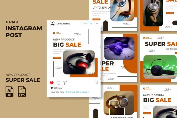 Instagram信息流社交贴图设计模板v49 Instagram Feed Template vol. 49
