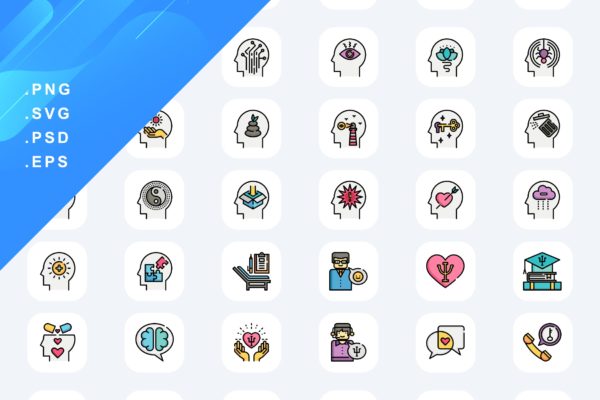 40个心理学彩色图标素材 40 Psychology Icons