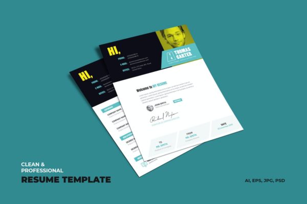 简约专业简历、vCard、简历&作品集模板 Creative Resume, vCard, CV & Portfolio Template