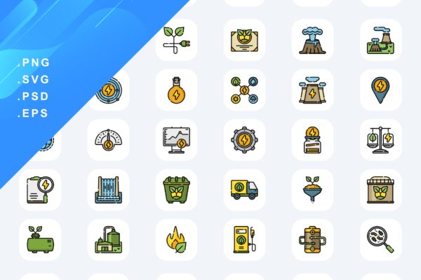 50个可再生能源彩色图标素材 50 Renewable Energy Icons