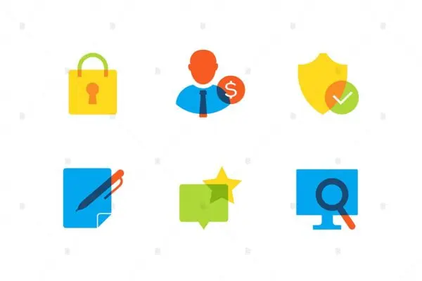 商业&安全主题扁平设计风格矢量图标集 Business and safety – flat design style icons set