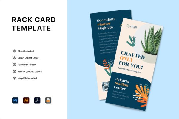 花卉有机形状企业营销广告卡片设计模板 Rack Card Flyer