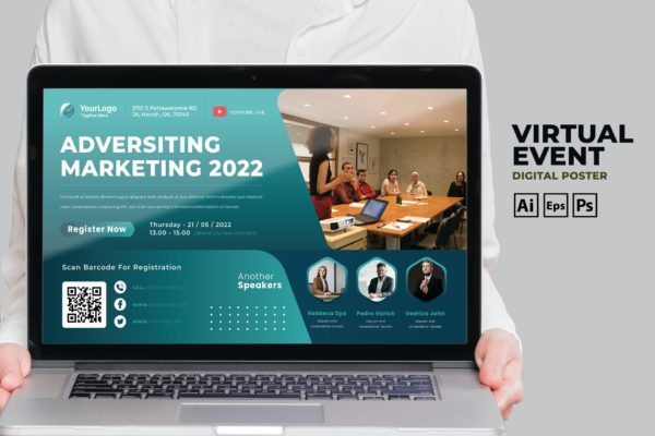 广告营销会议商业活动数字海报传单设计模板v33 Business Virtual Event Digital Poster Flyer