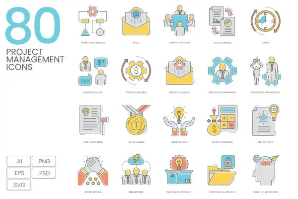 80枚项目管理主题矢量图标 80 Project Management Icons