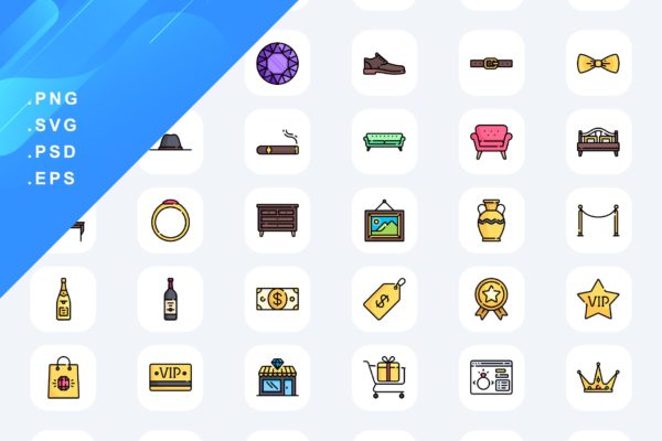 50个奢侈品彩色图标素材 50 Luxury Shop Icons