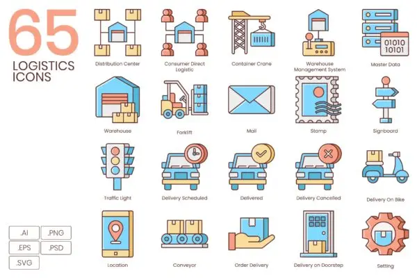 Honey系列-65枚物流运输矢量图标 65 Logistics Icons | Honey Series