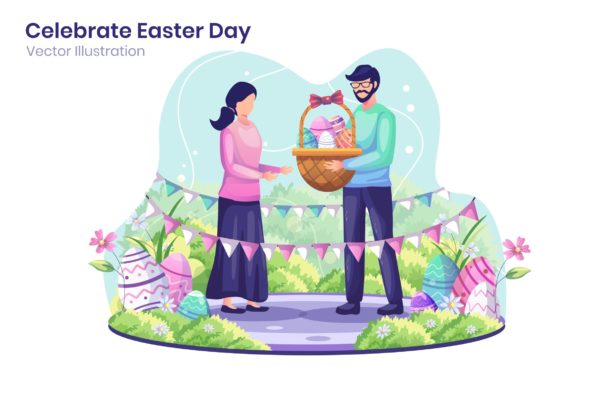 复活节快乐概念扁平化插画矢量模板v2 Happy Easter Day Flat Illustration – Agnytemp