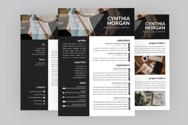 新闻编辑职位个人简历设计模板 Professional Writer Resume Designer