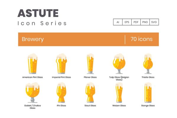 Astute系列-70枚啤酒主题矢量图标 Brewery Icons – Astute Series