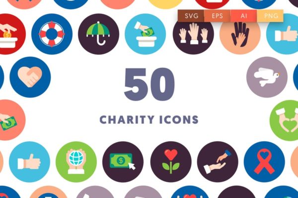 50枚慈善主题矢量圆形图标素材 50 Charity Icons