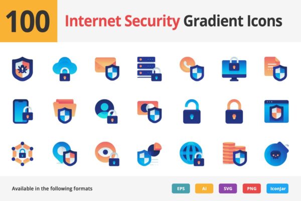 10枚Internet安全主题渐变色矢量图标 Internet Security Vector Gradient Icons