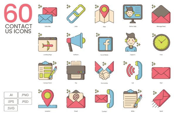 榛子系列-60枚联系我们矢量图标 60 Contact Us Icons | Hazel Series