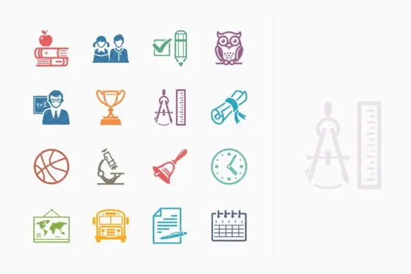 彩色系列-教育主题矢量图标集v3 Education Icons Set 3 – Colored Series