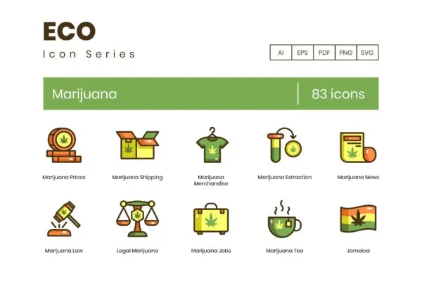 生态系列-83枚大麻制品主题矢量图标 83 Marijuana & Weed Icons | Eco Series