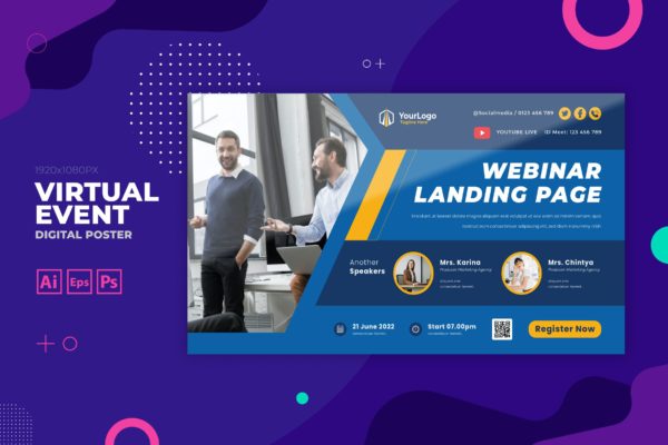 网络研讨会商业活动数字海报传单设计模板v2 Business Virtual Event Digital Poster Flyer