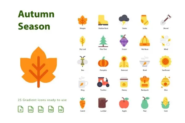 秋天季节主题扁平化矢量图标素材v1 Autumn First Season (Flat)