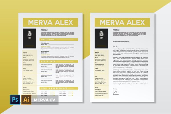 两列式简约朴素风格个人简历模板下载 Merva | CV & Resume