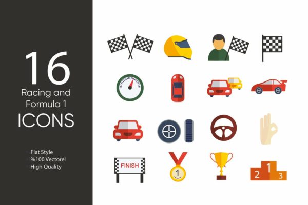 F1方程式赛车元素矢量图标素材 Racing and Formula 1 Icons