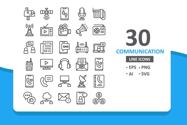 30枚移动通信主题矢量线性图标 30 Communication Icons – Line