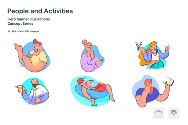 人物活动涂鸦写意线条图标 People Doodle Line Icons