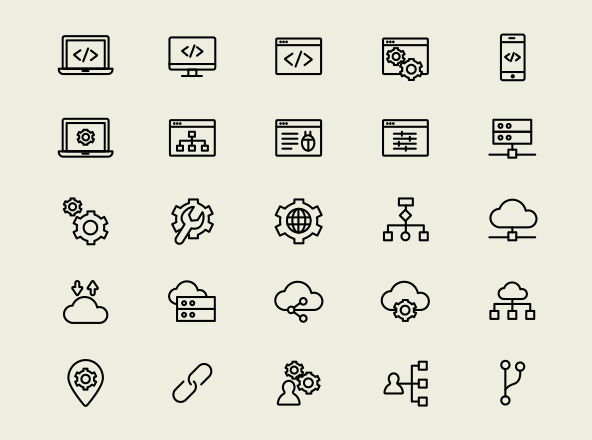 网站开发IT服务主题矢量线性图标 Web Development Line Icons