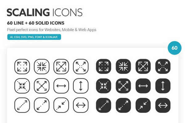 60个线条缩放图标+60个实心缩放图标 Scaling Icons
