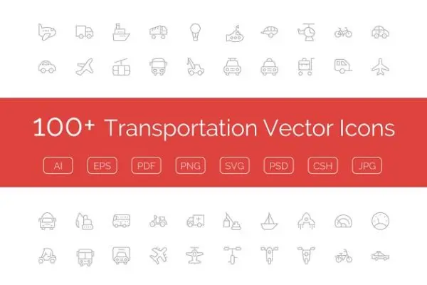 100+交通运输矢量图标集合  100+ Transportation Vector Icons