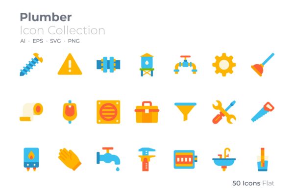 水管工彩色图标素材 Plumber Color Icon