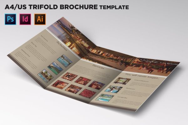 旅行套餐三折页宣传册设计模板 Travel Trifold Brochure Template