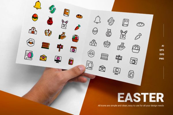 复活节彩色&线条图标矢量素材 Easter – Icons