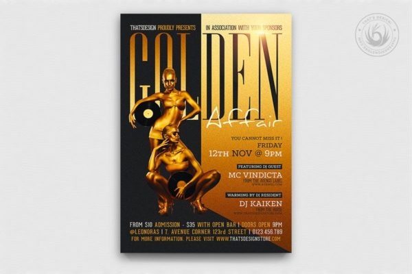 豪华金色风格音乐活动海报设计模板 Golden Affair Flyer Template