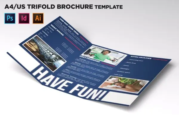 健身运动三折页宣传册设计模板 Fitness Trifold Brochure Template