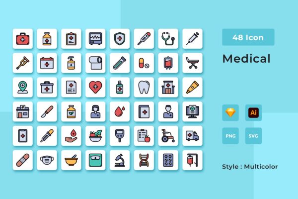 医疗健康主题彩色图标素材包 Health Multicolor Style Icon Pack