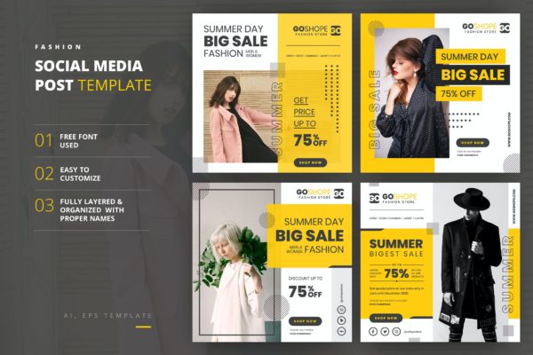 夏季服装品牌大促Instagram方形广告海报图设计模板 Instagram Template
