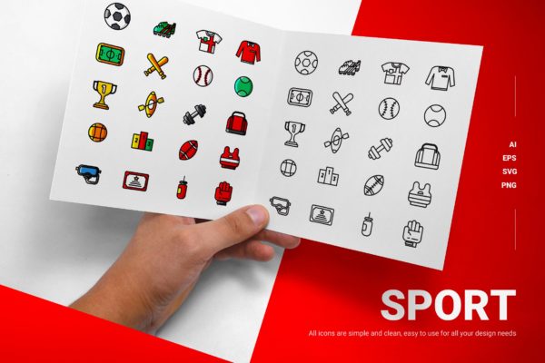 运动元素彩色&线条图标矢量素材 Sport – Icons