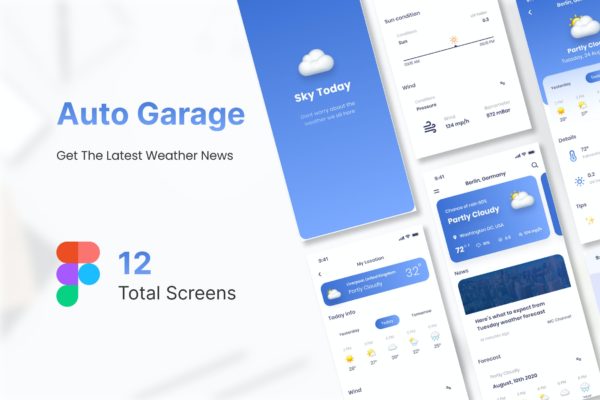 天气App移动应用UI设计Figma套件 Sky Today – Weather Mobile App UI Kit Figma