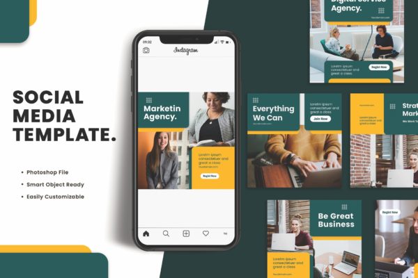 企业办公主题社交媒体方形贴图设计模板 Social Media Template