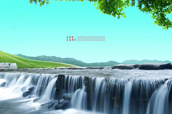 瀑布风景背景图psd韩国素材