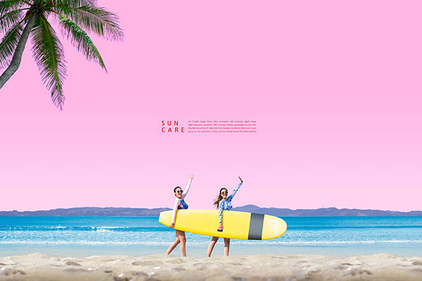 海滩冲浪夏季背景图psd韩国素材