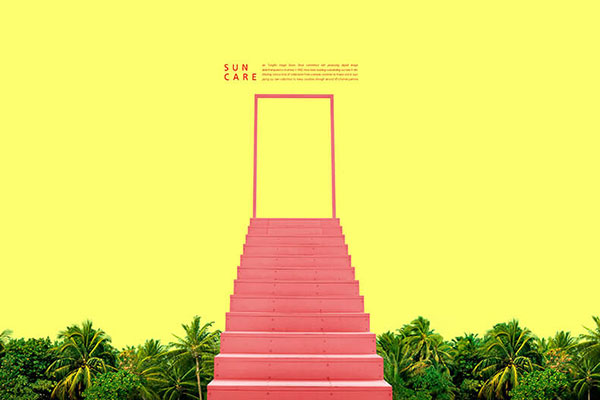 棕榈树&楼梯元素黄色夏季背景图psd韩国素材