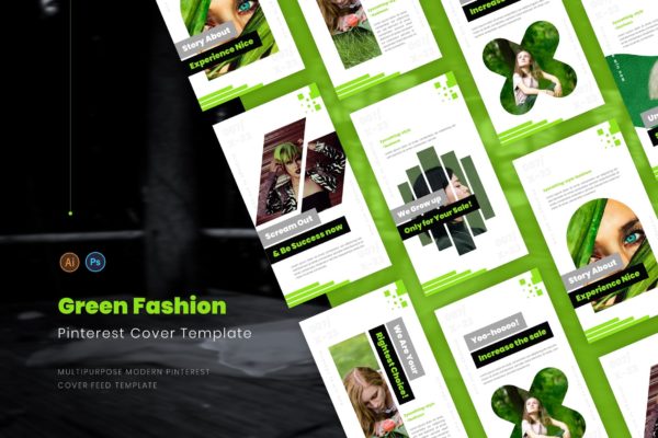 绿色时尚Pinterest封面设计模板 Green Fashion Pinterest Cover