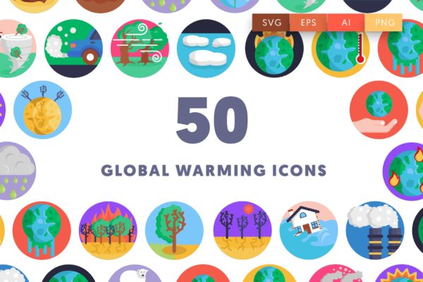 50个全球气候变暖主题图标 50 Global Warming Icons