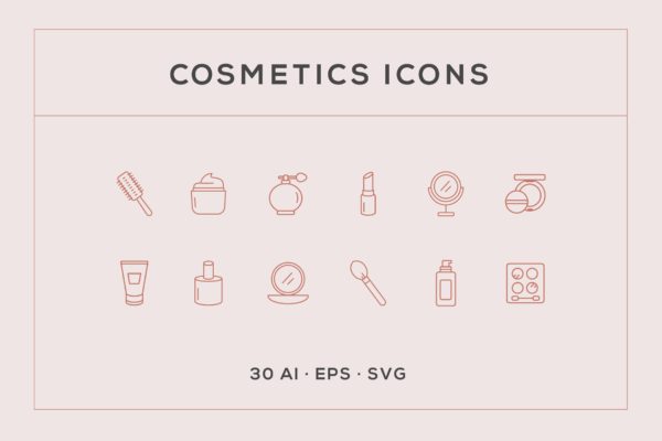 化妆品工具线条图标 Cosmetics Line Icons