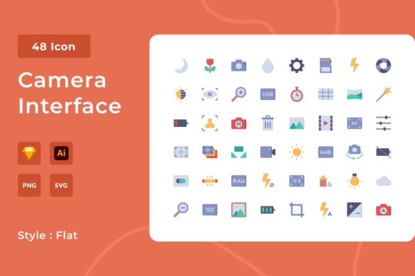 相机UI界面扁平风图标包 Camera Interface Flat Style Icon Pack