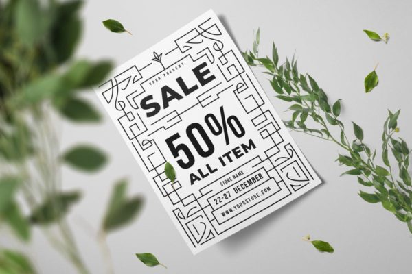 黑白迷宫风格销售宣传单PSD素材 Sale Flyer Template