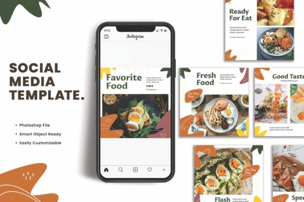 健康食品广告社交媒体方形贴图设计模板 Social Media Template